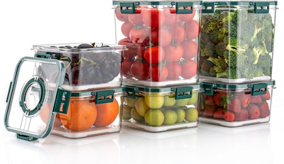 Cronus Plastic Grocery Container  - 2100 ml, 1100 ml(Pack of 6, Green)