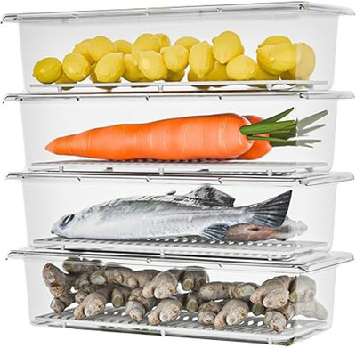TEX-RO Polypropylene Fridge Container  - 1500 ml(Pack of 4, White)