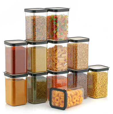 busaji enterprise Plastic Grocery Container  - 1100 ml(Pack of 12, Black)
