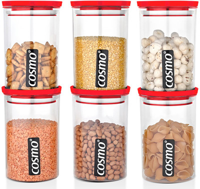 COSMO Plastic Grocery Container  - 900 ml(Pack of 6, Red)