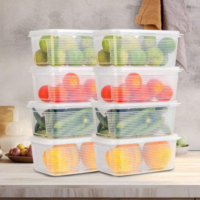 Finner Plastic Fridge Container  - 1800 ml(Pack of 8, White)