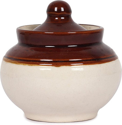 Jetwals Ceramic Pickle Jar  - 700 ml(Brown, White)