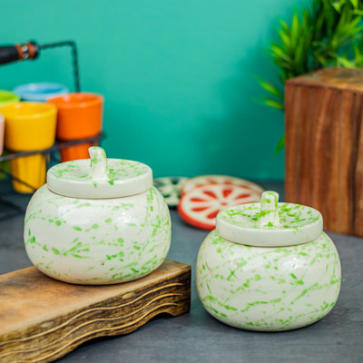 kaolinite Ceramic Utility Container  - 600 ml(Pack of 2, Green)
