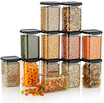 DEEJET Plastic Grocery Container  - 1100 ml(Pack of 12, Black)