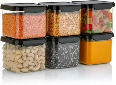 meelana Plastic Cookie Jar  - 500 ml(Pack of 6, Black)