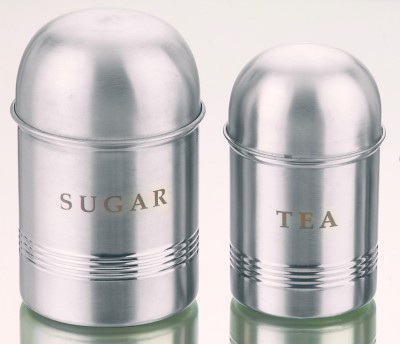 Boxy Steel Tea Coffee & Sugar Container  - 800 ml, 400 ml(Pack of 2, Silver)