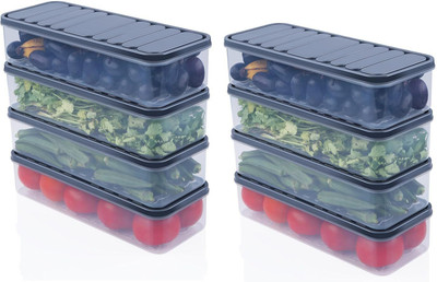 plekset Plastic Fridge Container  - 1200 ml(Pack of 6, Black)