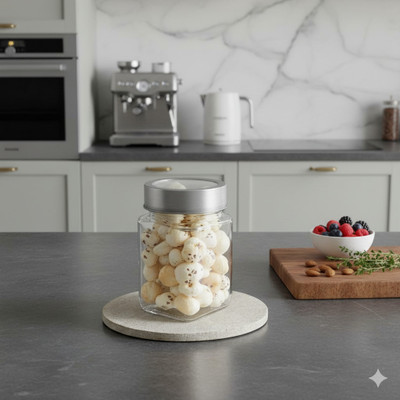 b7 Creations Glass Grocery Container  - 310 ml(Silver)