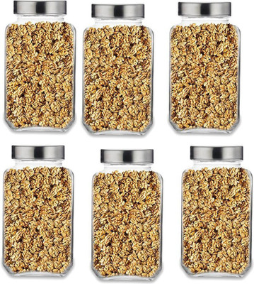 CROCO JAR Glass Grocery Container  - 3000 ml(Pack of 6, Silver, Clear)
