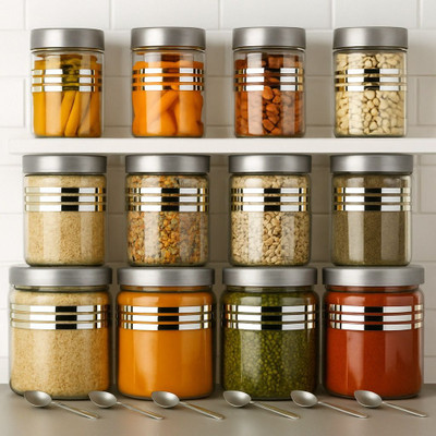 M Y Plastic Grocery Container  - 350 ml, 650 ml, 1200 ml(Pack of 12, Grey)