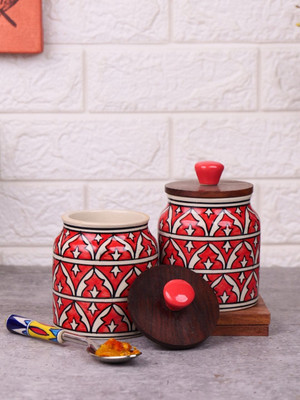 VarEesha Ceramic Utility Container  - 500 ml(Pack of 2, Red)