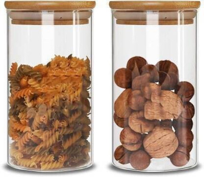 NAVPATH Glass Grocery Container  - 1050 ml(Pack of 2, Clear)
