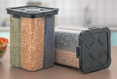 BeastBull Plastic Grocery Container  - 2500 ml(Pack of 2, Black)
