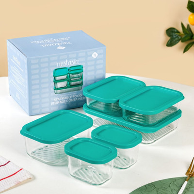 Nestasia Glass Grocery Container  - 1200 ml(Pack of 6, Light Green)