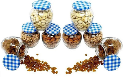 b7 Creations Glass Grocery Container  - 400 ml(Pack of 3, Blue)