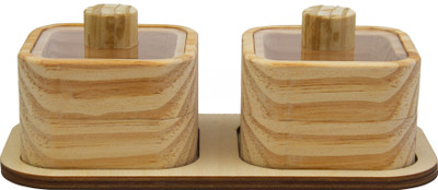 XSOURCE Wooden Utility Container  - 250 ml(Pack of 2, Beige)