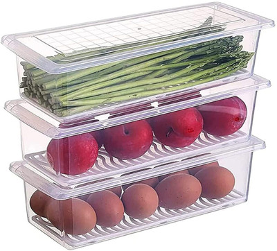 Zubix Plastic Fridge Container  - 1500 ml(Pack of 3, Clear)