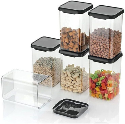 NIMBA NATURALS Plastic Grocery Container  - 1100 ml(Pack of 6, Black)
