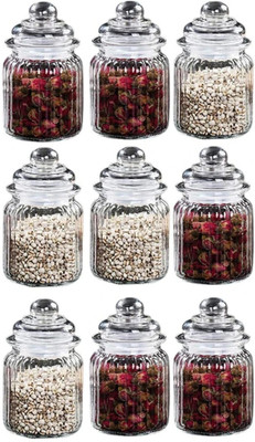 Sophronal Glass Tea Coffee & Sugar Container  - 350 ml(Pack of 9, Clear)