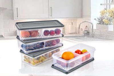 FLOWIN Plastic Fridge Container  - 2000 ml(Pack of 4, Grey)