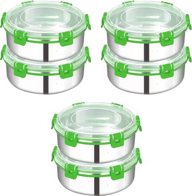 Zaib Stainless Steel Fridge Container  - 500 ml(Pack of 6, Green)