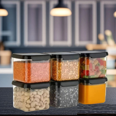Charmpeak Plastic Grocery Container  - 500 ml(Pack of 6, Black)