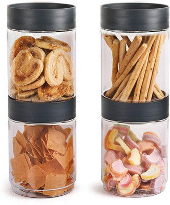 AVAIKSA Glass Grocery Container  - 750 ml(Pack of 4, Grey)