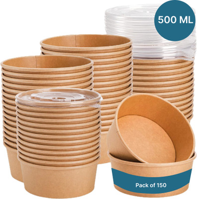 Kaagat Paper Utility Container  - 500 ml(Pack of 150, Brown)