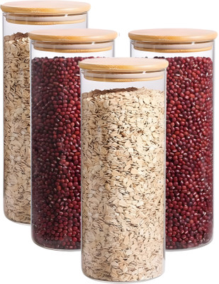 GRACIOUS MART Glass Tea Coffee & Sugar Container  - 900 ml(Pack of 4, Transparent)