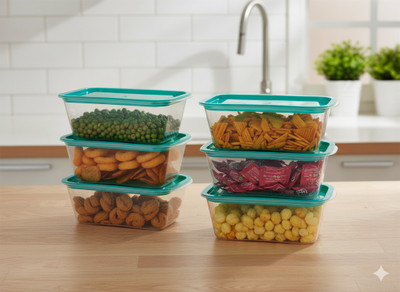 Flipkart SmartBuy Plastic Utility Container  - 1100 ml(Pack of 6, Green)