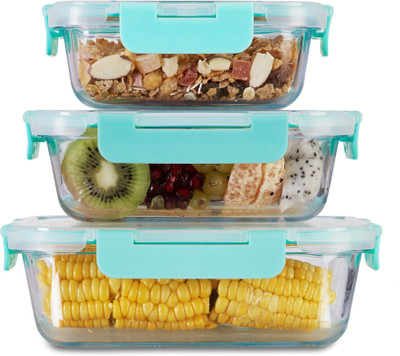 Allo Glass Grocery Container  - 370 ml, 640 ml, 1040 ml(Pack of 3, Green)