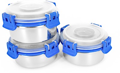 Zaib Stainless Steel Fridge Container  - 300 ml(Pack of 3, Blue)