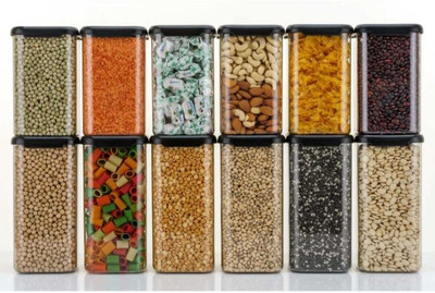 Linear Plastic Grocery Container  - 1100 ml, 1500 ml(Pack of 12, Black)