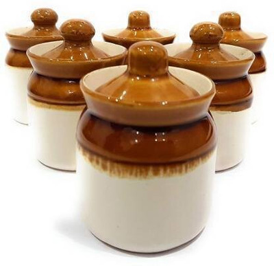 shriji creation Glass Pickle Jar  - 250 ml(Pack of 6, White)