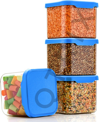 Qtrix Plastic Grocery Container  - 500 ml(Pack of 4, Blue)