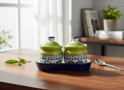 dearwrap Ceramic Pickle Jar  - 240 ml(Pack of 3, Green)