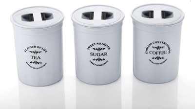 GoKharidi Plastic Tea Coffee & Sugar Container  - 800 ml(Pack of 3, Grey)