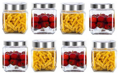 RUTVIHK Glass Grocery Container  - 600 ml(Pack of 8, Clear)