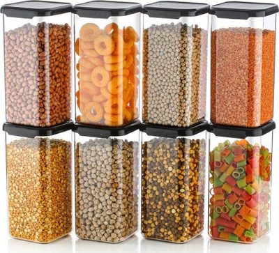 Linear Plastic Grocery Container  - 1600 ml(Pack of 8, Black)
