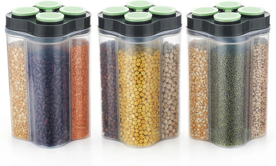 Zubix Plastic Grocery Container  - 2400 ml(Pack of 3, Grey)