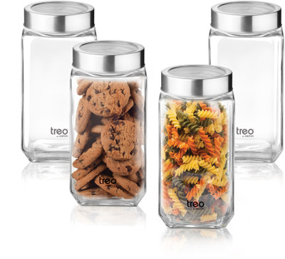 TREO Glass Utility Container  - 1000 ml(Pack of 4, Clear)