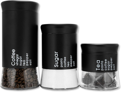 multi zone Glass Grocery Container  - 350 ml, 550 ml, 850 ml(Pack of 3, Black)