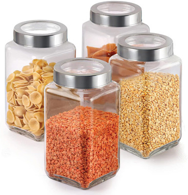 Glassbunny Glass Grocery Container  - 1000 ml(Pack of 4, Clear)