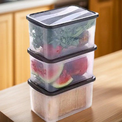 ADMONITION Plastic Grocery Container  - 2000 ml(Pack of 3, Clear, Black)
