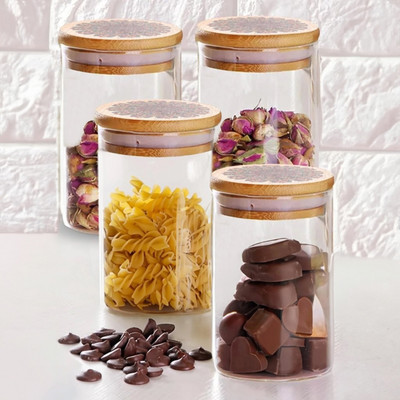 Ekhasa Glass Grocery Container  - 600 ml(Pack of 4, Multicolor)