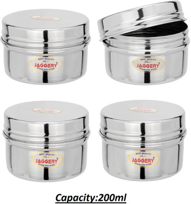 JAGGERY Steel Utility Container  - 200 ml(Pack of 4, Silver)