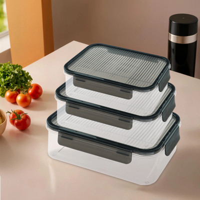 KUBER INDUSTRIES Plastic Fridge Container  - 400 ml, 900 ml, 1600 ml(Black)
