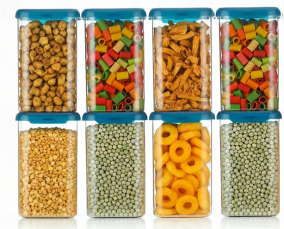DEW MAT Plastic Grocery Container  - 1200 ml(Pack of 8, Clear)