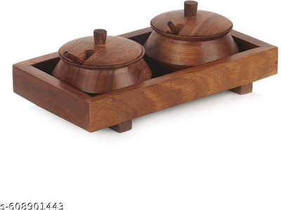 HRB Handicrafts Wooden Pickle Jar  - 400 ml(Brown)