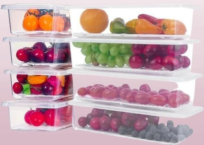 Zubix Plastic Fridge Container  - 1500 ml(Pack of 6, White)